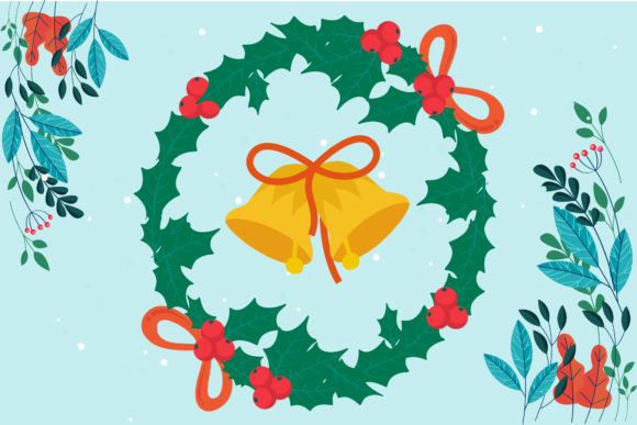 Christmas Background Bell Leaf Vector: A Festive Embroidery Design